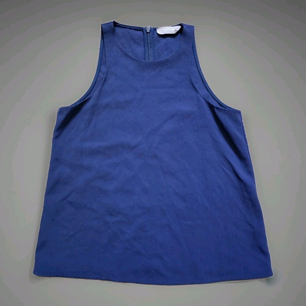 Everlane Tank Top Womens size 00 Blue Crew Neck Sleeveless Blouse Zip